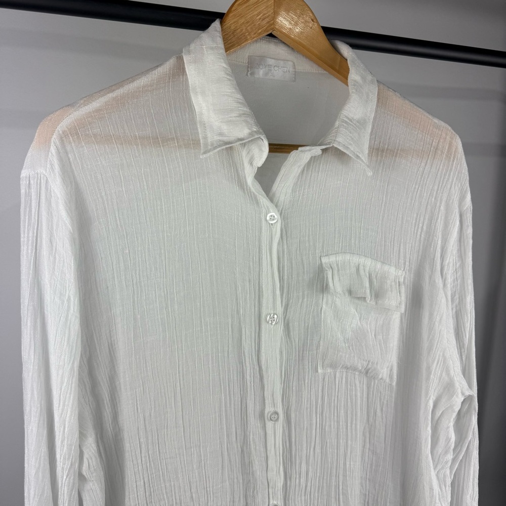 Zoye Chen White Oversized Long Sleeve Lightweight Swim Coverup Size XL